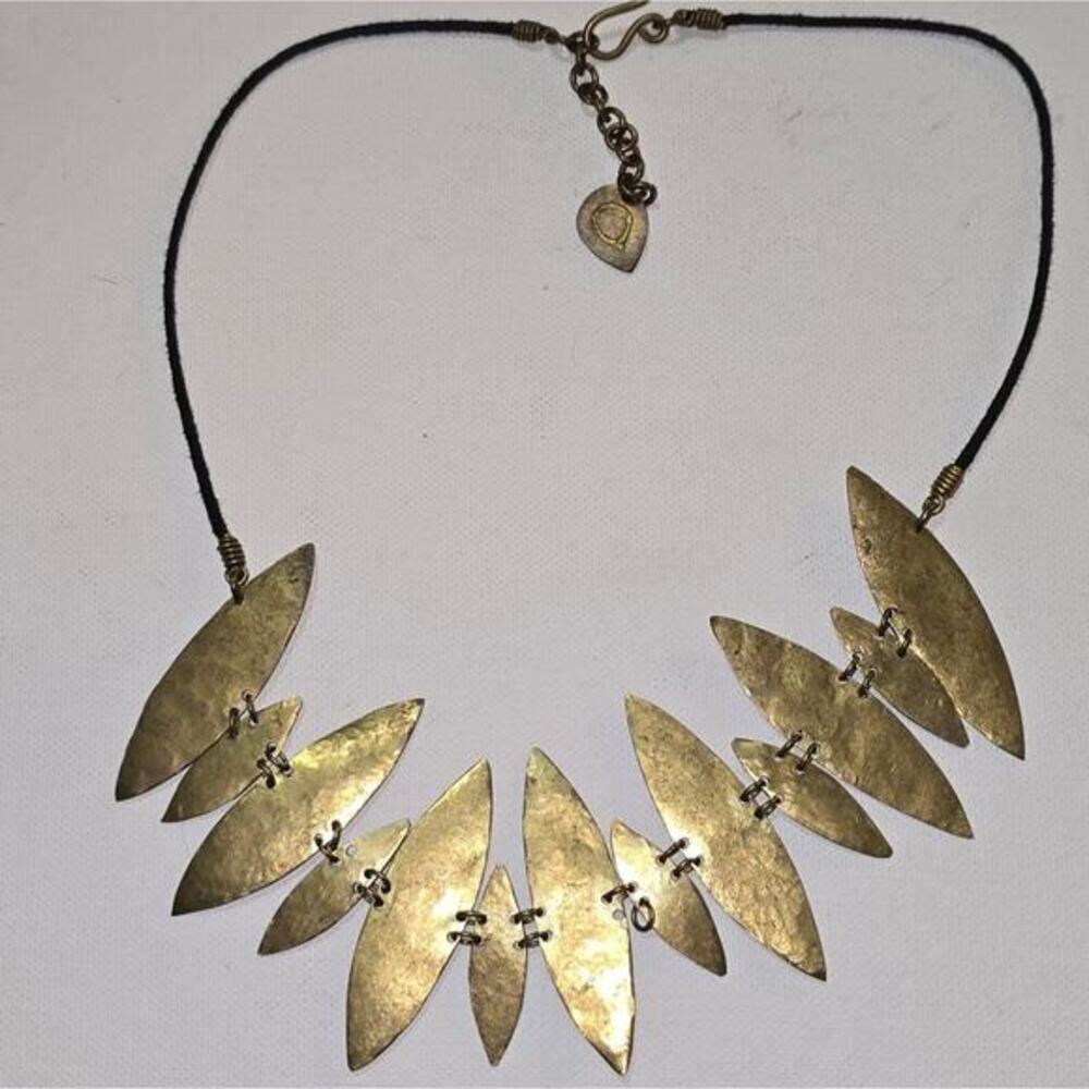 Anthropologie‎ Flecha Antique Gold Leaf Brutalist Necklace
